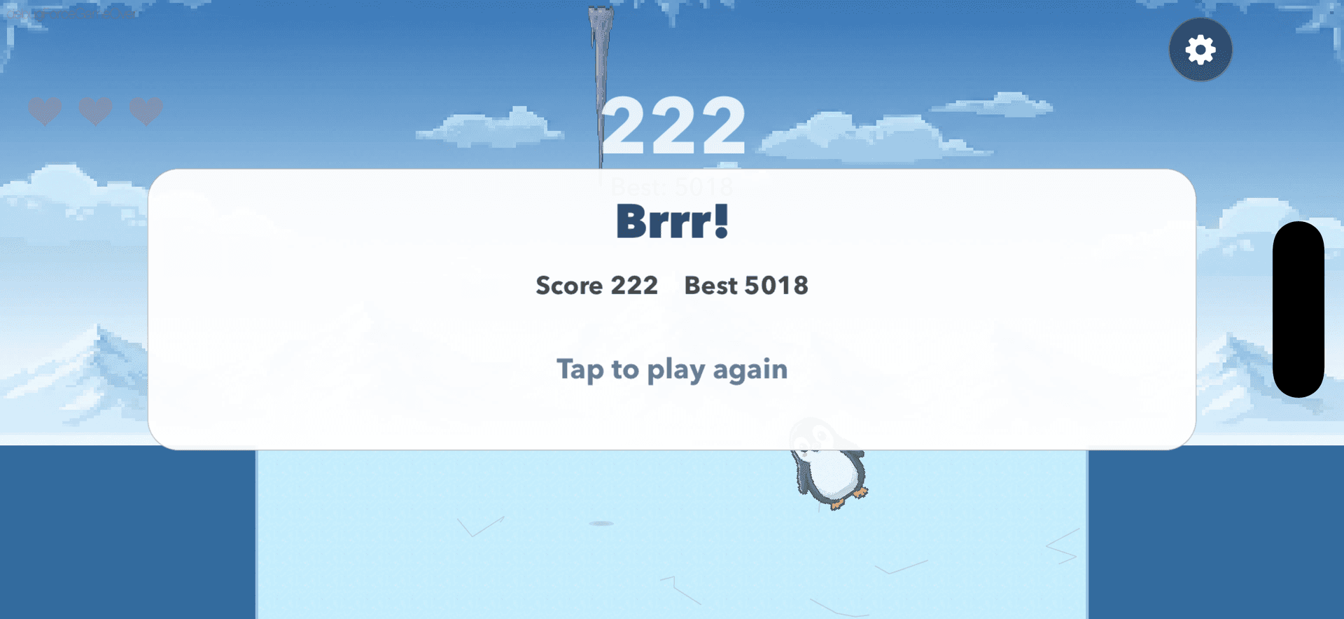 Game over screen for PenguinSlide